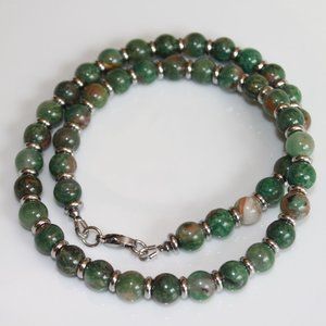 Men's Natural African Jade Necklace Stainless